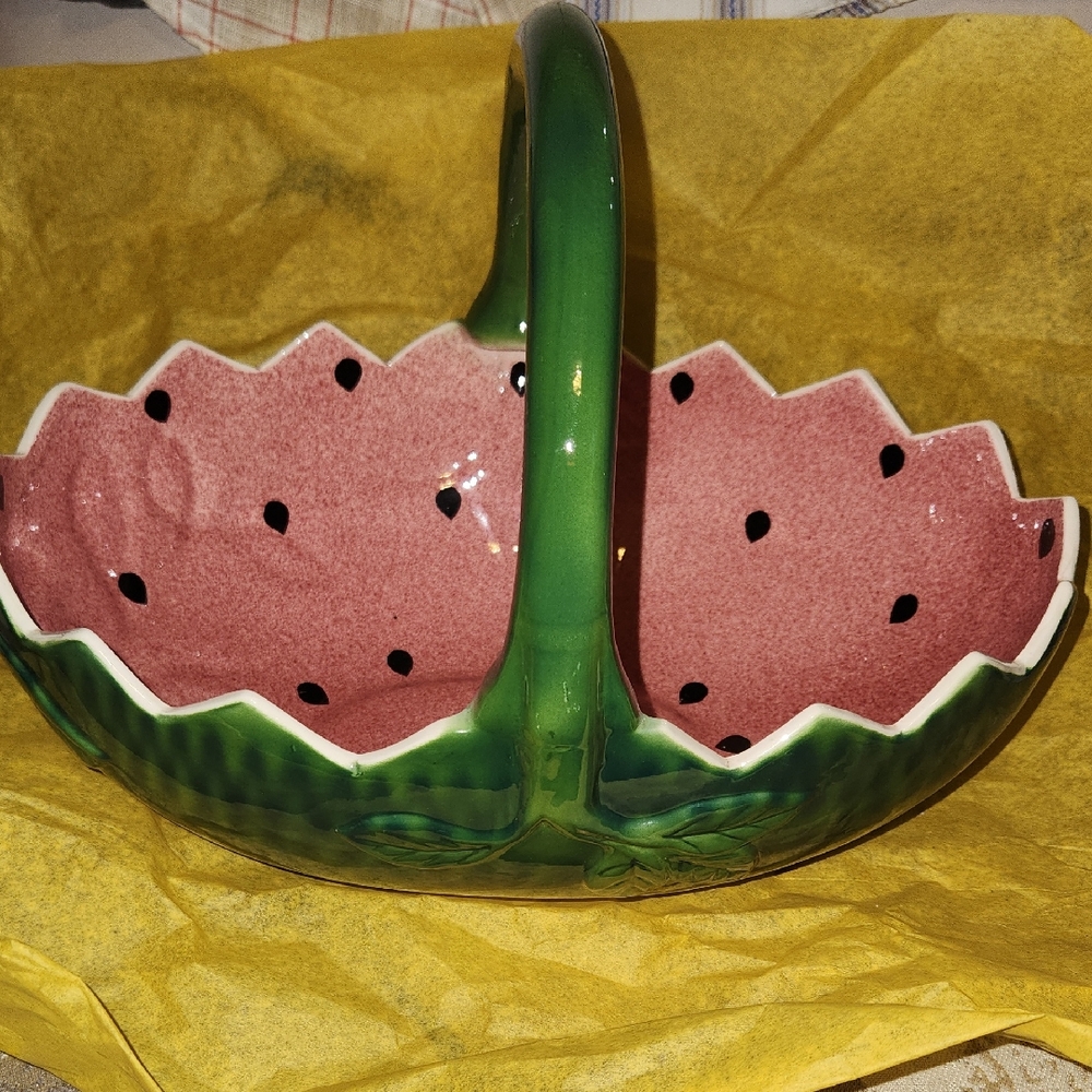 Watermelon-Themed Vintage Ceramic Basket. Made By Strata Group